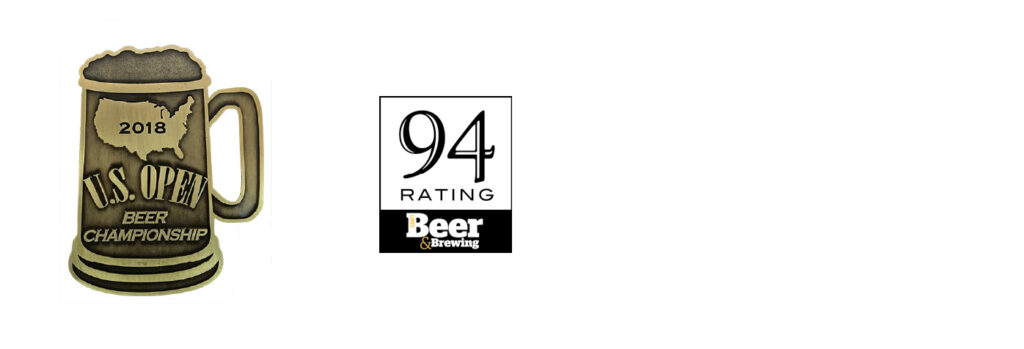 Two awards for der Bauer, including a bronze medal shaped like a mug for the US Open Beer Championship, and a 94 rating from Craft Beer and Brewing Magazine